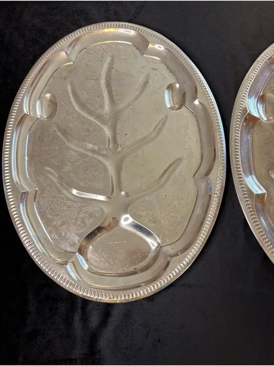 2 Vintage Silver Meat Carving Platter “ Tree of Life” - Picture 3 of 11